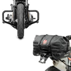 Set: Sturzbügel Mustache Harley Davidson Softail 18-21 in schwarz + Hecktasche SX70 70Ltr wasserdicht in schwarz_1