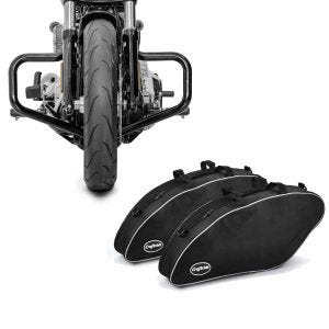 Set: Sturzbügel Mustache Harley Davidson Softail 18-21 in schwarz + Koffer Innentaschen für Harley Sport Glide 18-21_1