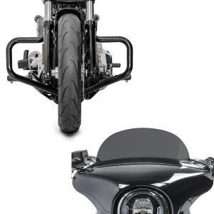 Set: Sturzbügel Mustache Harley Davidson Softail 18-21 in schwarz + Windschild für Harley Sport Glide 18-21 M dunkel_1