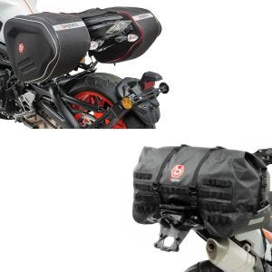 Sett: halepose SX70 70L vanntett i sort + sidevesker RF1 40-60 liter volum softshell