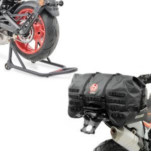 Set: Hecktasche SX70 70Ltr wasserdicht in schwarz + Basis Hinterrad Montageständer schwarz matt_1