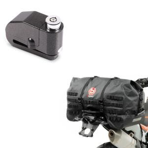 Set: Hecktasche SX70 70Ltr wasserdicht in schwarz + Bremsscheibenschloss Alarm 120dB schwarz_1