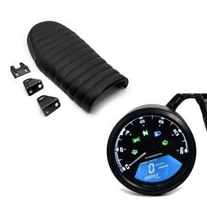 Sett: Speedometer LCD digital turteller analog TM1 + sete egnet for cafe racer eller scrambler konvertering flat svart
