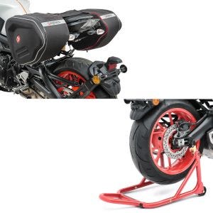 Set: Seitentaschen RF1 40-60 Liter Volumen Softshell + Montageständer Basis Hinterrad rot_1