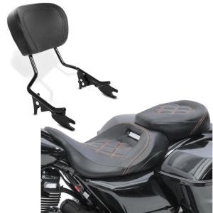 Sett: sete egnet for Touring 09-21 komfortsete RH3 svart-oransje + sissy bar egnet for Touring-modeller 09-21 i svart
