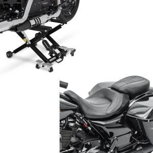 Set: Komfort Sitzbank für Harley Touring 09-20 CV schwarz + Hebebühne Mid-Lift XL heber bis 500kg in schwarz_1