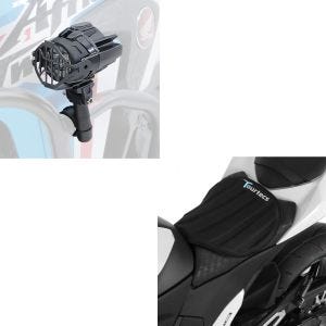 Sett: LED-tilleggslykter med kollisjonsstangholder og beskyttelsesgitter S22X + gel setepute neopren L gel pute setetrekk i svart
