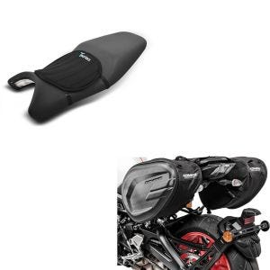Sett: sidelommer CRB 40-60 liter volum softshell + gel setepute neopren M gel pute setetrekk i svart