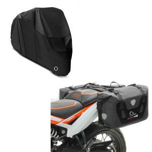 Set: Satteltaschen Wasserdicht RB25 mit Rollverschluss + Abdeckplane XL Faltgarage schwarz_1