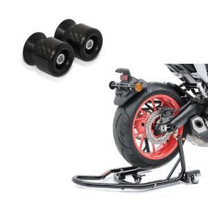 Set: Rangierhilfe Montageständer Hinterrad Mover 2 Racing schwarz matt + Schwingenschützer Bobbins für Montageständer M6-8 carbon_1