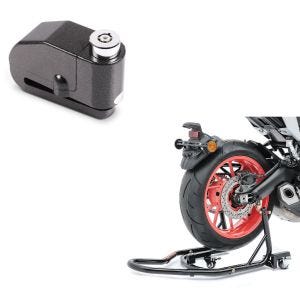 Sett: Manøvreringshjelp monteringsstativ bakhjul Mover 2 Racing svart matt + bremseskivelåsalarm 110dB BS-Motoparts tyverisikring svart