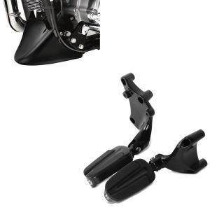 Sett: Pillion fotstøtter egnet for Harley Davidson Sportster 2014-2019 Craftride med holder i sort + frontspoiler motorsykkel Craftride egnet for Harley Davidson Sportster 04-20 i svart