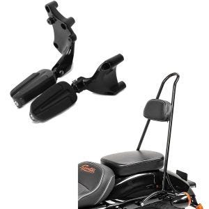 Set: Sozius Fußrasten Set für Harley Sportster 14-20 + Sissy Bar Tall für Harley Davidson Sportster 04-20 schwarz_1