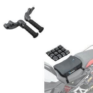 Set: Sozius Fussrasten Set mit Halter für Indian Scout + Luftkissen Tourtecs Air Deluxe S Komfort Sitzkissen in schwarz_1