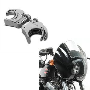 Sett: lampemaske egnet for Dyna / Sportster lysmaske Q1 klar + frontrutebraketter 49mm egnet for 05-20