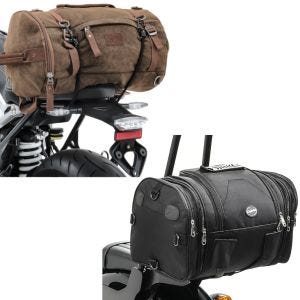 Set: Hecktasche Vintage 35L Canvas Rucksack Gepäckrolle braun + Hecktasche RB1 Gepäckrolle für Chopper Cruiser_1