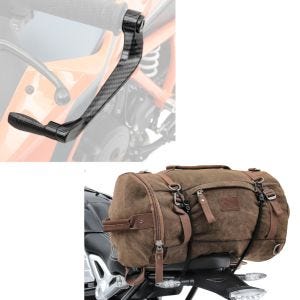 Set: Hecktasche Vintage 35L Canvas Rucksack Gepäckrolle braun + Hebelschützer X6 für Bremshebel Kupplung schwarz_1