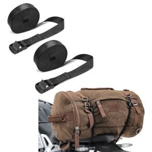 Set: Hecktasche Vintage 35L Canvas Rucksack Gepäckrolle braun + Spanngurt Set Zurrgurte 150cm 2 Stück in schwarz_1