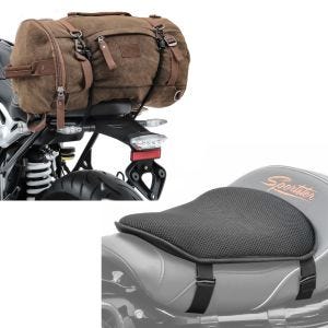 Set: Hecktasche Vintage 35L Canvas Rucksack Gepäckrolle braun + Gel Sitzkissen M Tourtecs Universal Komfortkissen schwarz_1