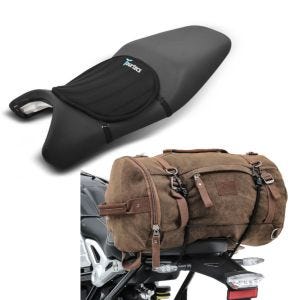 Set: Hecktasche Vintage 35L Canvas Rucksack Gepäckrolle braun + Gel Sitzkissen Tourtecs Neopren M Gelkissen Sitzauflage in schwarz_1