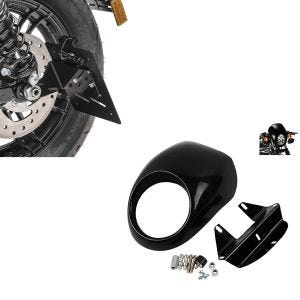 Sett: Sideskiltholder S egnet for Harley Davidson Sportster 04-20 svart Craftride + frontlys frontmaske egnet for Harley Davidson Dyna -2005/ Sportster 95-20 svart Craftride