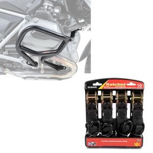 Set: Sturzbügel für BMW R 1200 GS 13-18 Motoguard L2 Schutzbügel + Spanngurt Set Ratsche mit 4x Zurrschlaufe schwarz_1