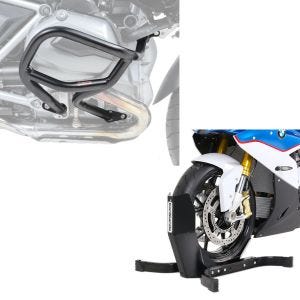 Set: Sturzbügel für BMW R 1200 GS 13-18 Motoguard L2 Schutzbügel + Wippe Easy Plus Vorderradwippe ständer bis 21" schwarz_1