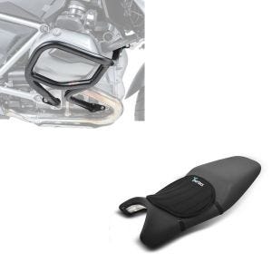 Set: Sturzbügel für BMW R 1200 GS 13-18 Motoguard L2 Schutzbügel + Gel Sitzkissen Tourtecs Neopren M Gelkissen Sitzauflage in schwarz_1