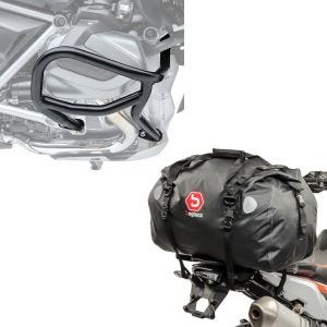 Sett: crashbar egnet for BMW R 1250 GS 19-23 L2 crashbar + bakbag Drybag XF60 vanntett volum 60l