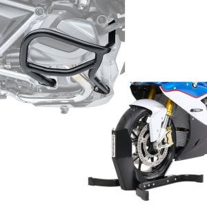 Crash bar egnet for BMW R 1250 GS 19-23 L2 beskyttelsesstang + motorsykkel rocker Easy Plus forhjul rocker motorsykkel stativ opp til 21" svart
