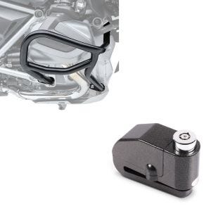 Sett: crashbar egnet for BMW R 1250 GS 19-23 L2 crashbar + bremseskivelås alarm 110dB BS-Motoparts tyverisikring svart