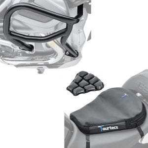 Sett: crashbar egnet for BMW R 1250 GS 19-23 L2 crashbar + luftpute Air Deluxe M komfortsetepute svart