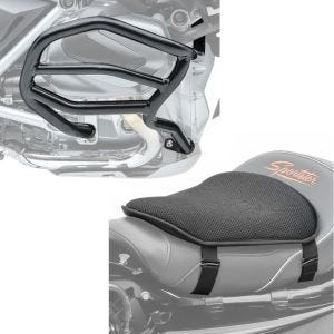 Set: Sturzbügel für BMW R 1250 GS 19-21 Motoguard XL4 Schutzbügel + Gel Sitzkissen M Tourtecs Universal Komfortkissen schwarz_1