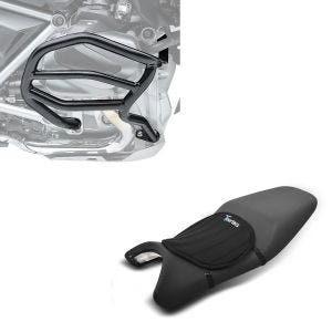 Set: Sturzbügel für BMW R 1250 GS 19-21 Motoguard XL4 Schutzbügel + Gel Sitzkissen Tourtecs Neopren M Gelkissen Sitzauflage in schwarz_1