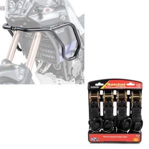 Set: Verkleidungsschutzbügel für Yamaha Tenere 700 19-21 + Spanngurt Set Ratsche mit 4x Zurrschlaufe schwarz_1
