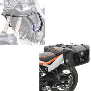 Sett: kåpebeskyttelsesstang egnet for Yamaha Tenere 700 19-24 - crashbar øverst + salvesker vanntett RB25 med rullelukking