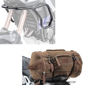 Set: Verkleidungsschutzbügel für Yamaha Tenere 700 19-21 + Hecktasche Vintage 35L Canvas Rucksack Gepäckrolle braun_1