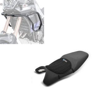 Set: Verkleidungsschutzbügel für Yamaha Tenere 700 19-21 + Gel Sitzkissen Tourtecs Neopren M Gelkissen Sitzauflage in schwarz_1