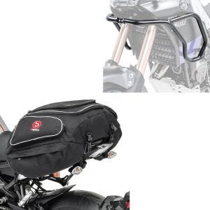 Sett: kåpebeskyttelsesstang egnet for Yamaha Tenere 700 19-24 - kollisjonsbøyle øverst + bakbag X50 bagasjebag bag 50 liter i sort