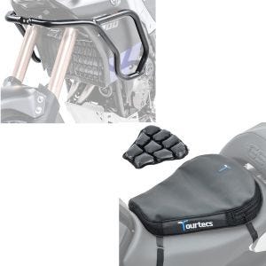 Set: Verkleidungsschutzbügel für Yamaha Tenere 700 19-21 + Luftkissen Tourtecs Air Deluxe M Komfort Sitzkissen in schwarz_1