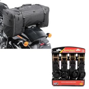 Set: Hecktasche SQ1 Soziustasche für Chopper und Cruiser + Spanngurt Set Ratsche mit 4x Zurrschlaufe schwarz_1