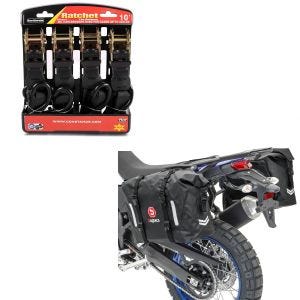 Set: Satteltaschen Wasserdicht WP8 2x30L Rollverschluss Seitentasche + Spanngurt Set Ratsche mit 4x Zurrschlaufe schwarz_1