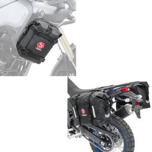 Set: Satteltaschen Wasserdicht WP8 2x30L Rollverschluss Seitentasche + Sturzbügeltasche K3 für Schutzbügel wasserdicht 6L schwarz_1