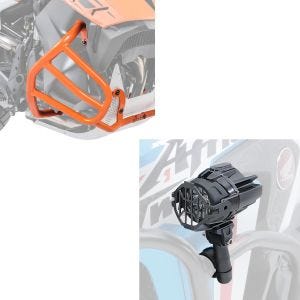 Set: Sturzbügel für KTM 790 Adventure / R 19- 21 orange + LED Zusatzscheinwerfer Lumitecs SX22 mit Halter_1