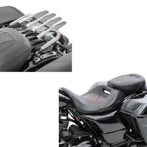 Set: Komfort Sitzbank für Harley Touring 09-20 RH3 sr + Gepäckträger Stealth für Harley Touring 09-20 chrom_1