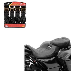 Set: Sitzbank RH3 für Harley Touring 09-20 Komfortsitzbank in schwarz + Spanngurt Set Ratsche mit 4x Zurrschlaufe schwarz_1
