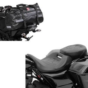 Sett: Craftride RH3 motorsykkelsete egnet for Harley Davidson Touring 09-24 komfortsete i svart + motorsykkel halebag Drybag Bagtecs XB50 vanntett volum 50l