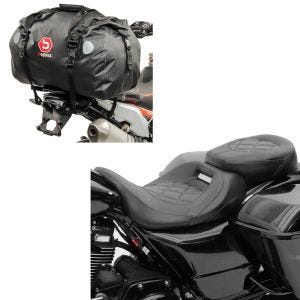 Sett: Craftride RH3 motorsykkelsete egnet for Harley Davidson Touring 09-24 komfortsete i svart + motorsykkel halebag Drybag Bagtecs XF60 vanntett volum 60l
