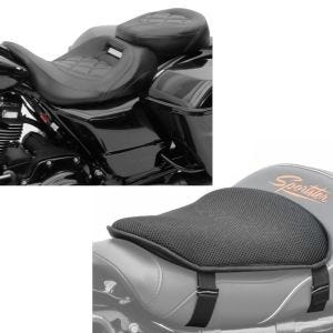 Sett: Craftride RH3 motorsykkelsete egnet for Harley Davidson Touring 09-24 komfortsete i sort + gel setepute M Tourtecs universell komfortpute svart