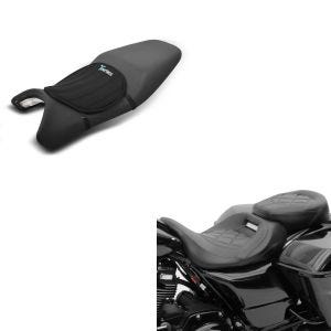 Sett: Motorsykkelsete Craftride RH3 egnet for Harley Davidson Touring 09-24 komfortsete i svart + motorsykkel gel setepute Tourtecs neopren M gel pute setetrekk i svart